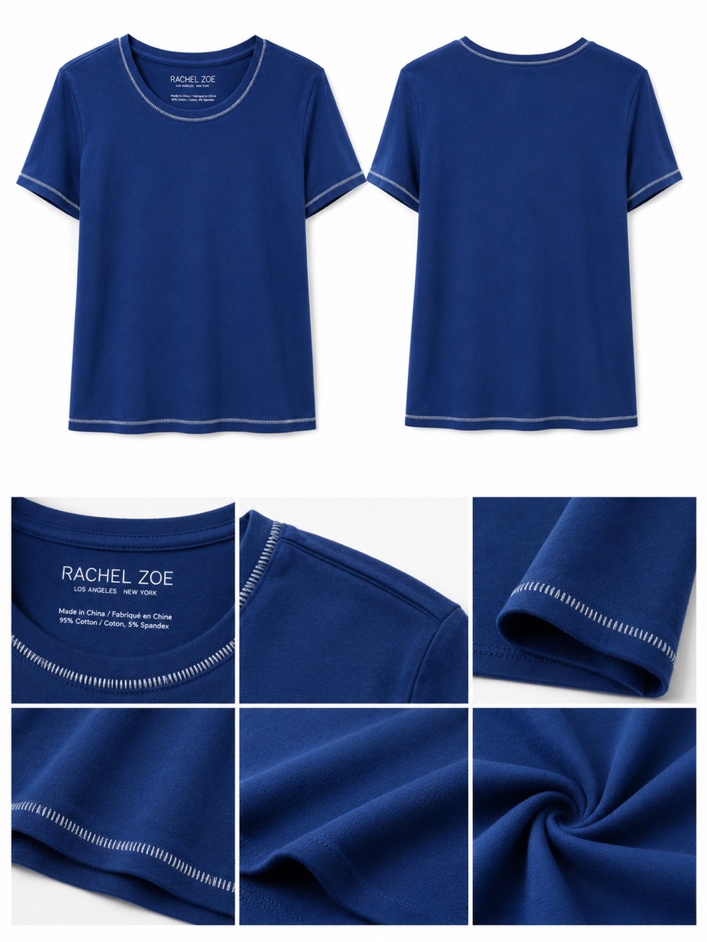 Rachel Zoe Navy Short Sleeve Tee with Contrast Stitch